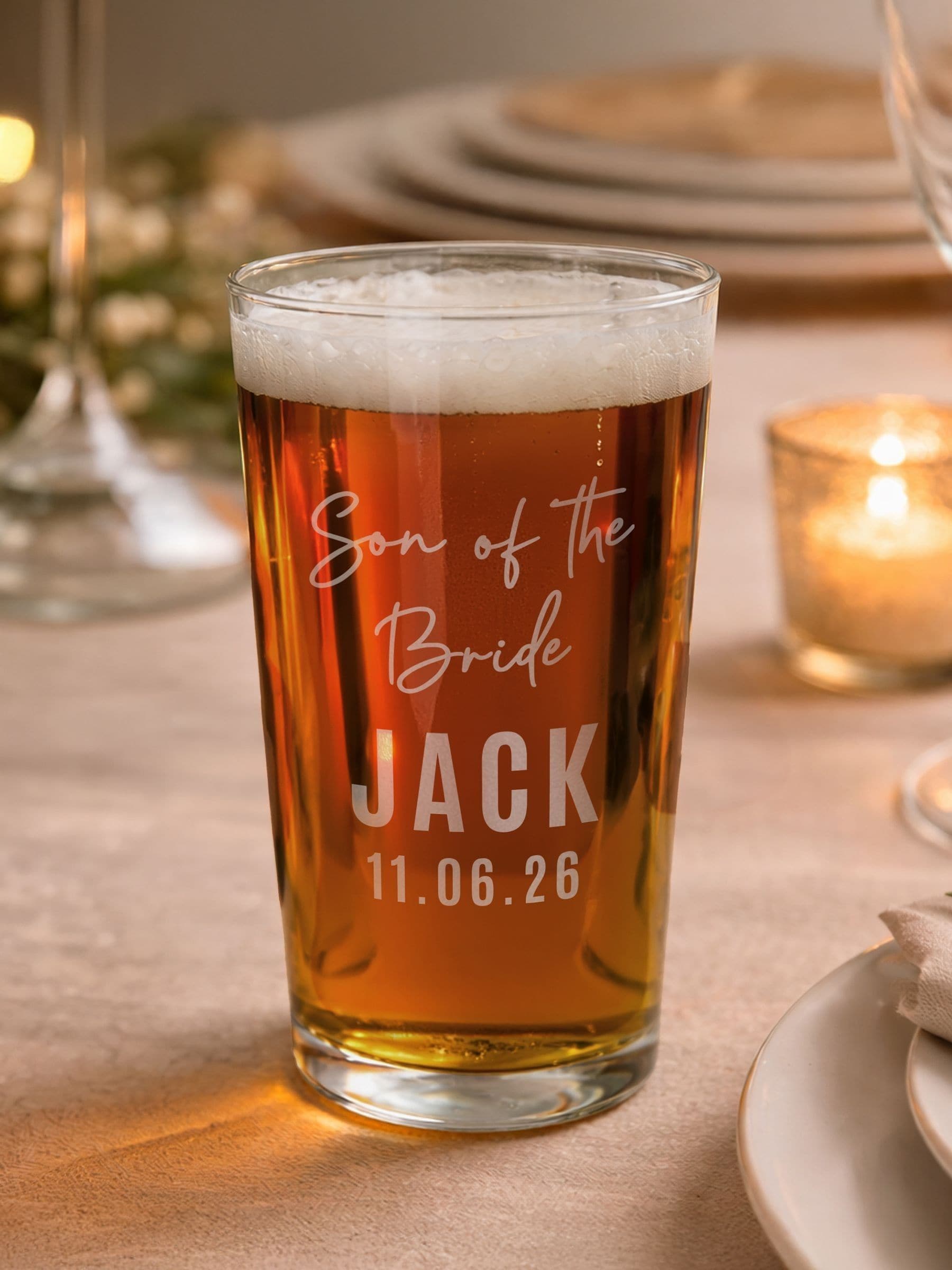 PMC personalised wedding pint glass, UK version