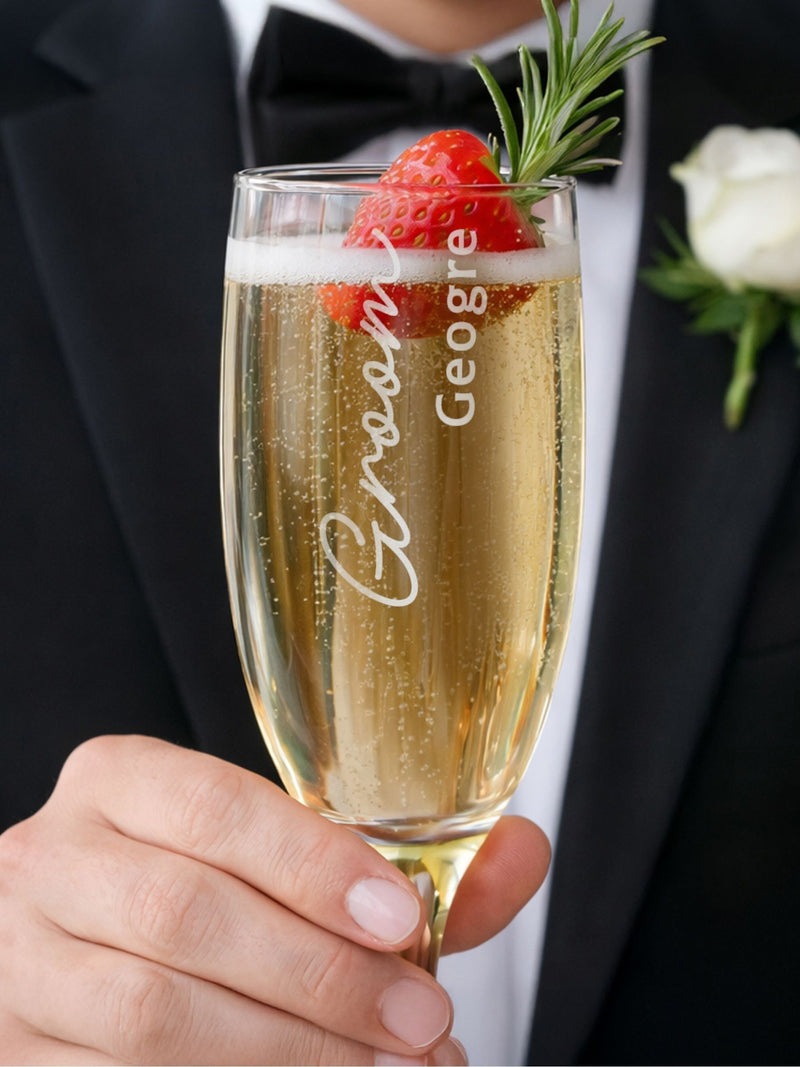 PMC personalised groom flute glass 5cm - British product