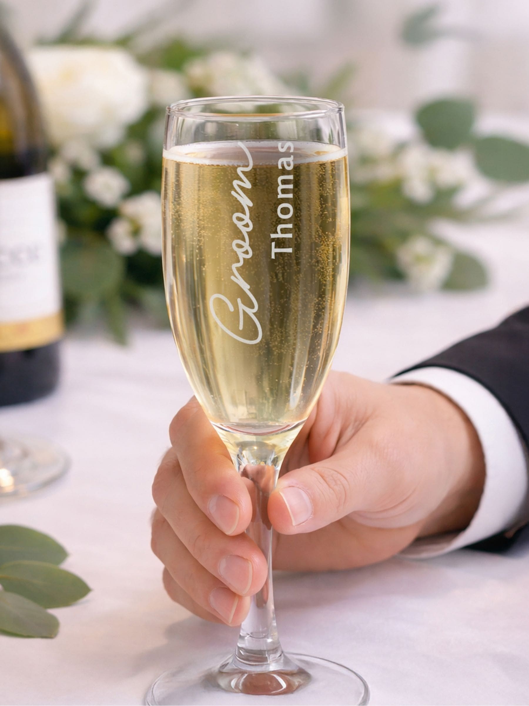 PMC personalised groom flute glass 5cm - British product