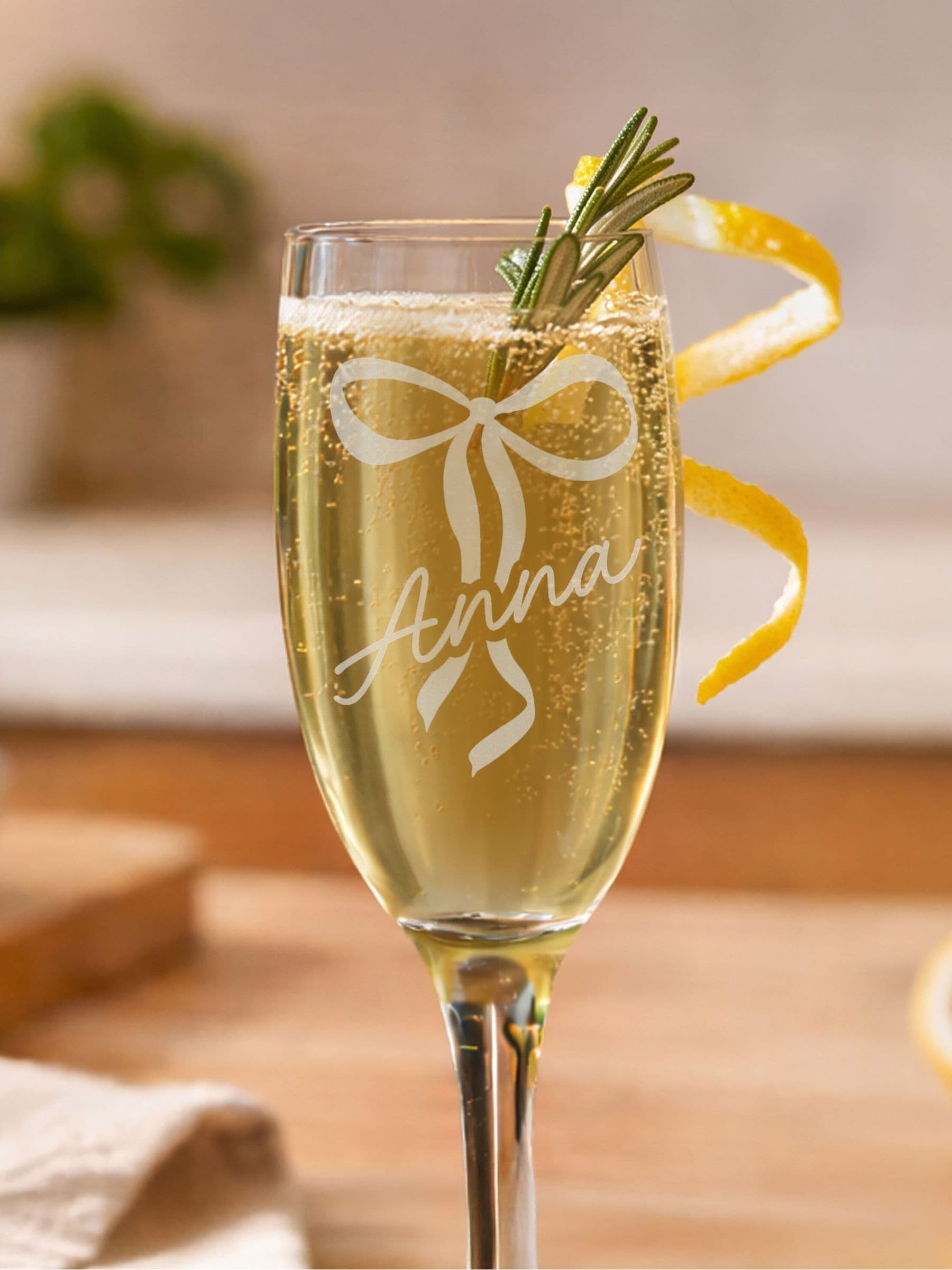 PMC personalised bow flute glass - British product