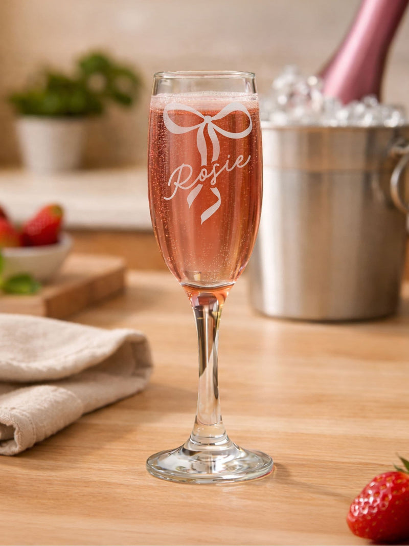 PMC personalised bow flute glass - British product