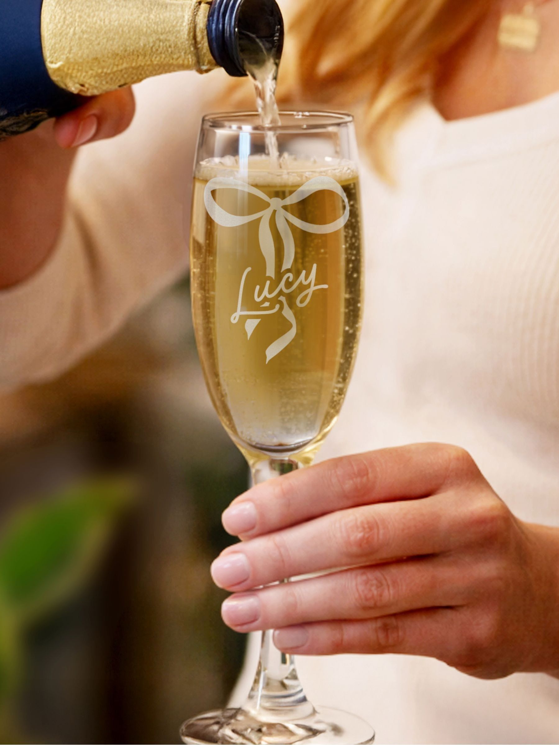 PMC personalised bow flute glass - British product