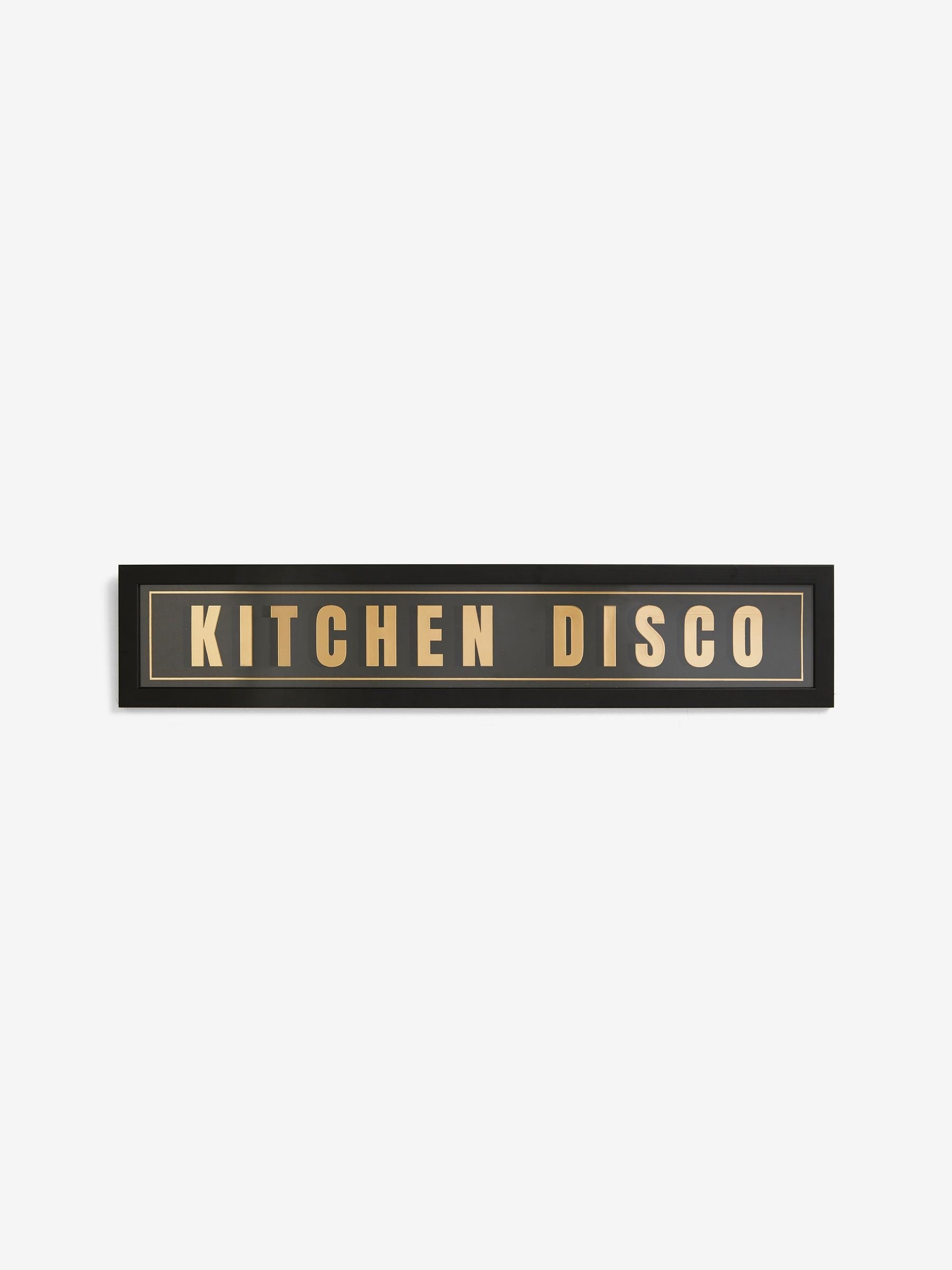 Black and gold Kitchen Disco framed wall art, 14x71cm - British product