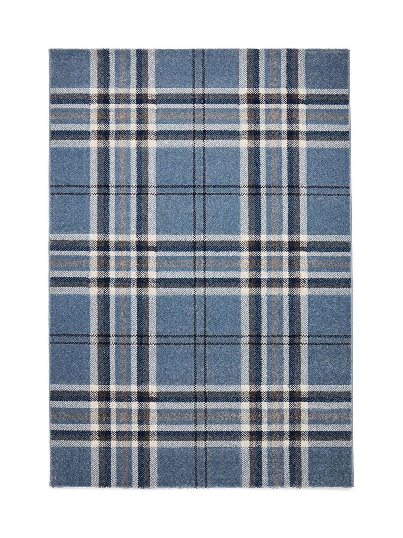 Catherine Lansfield blue kelso check tartan rug, imported from the UK