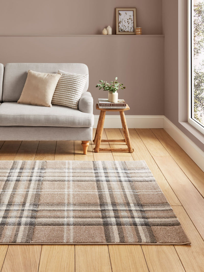 Catherine Lansfield Beige Kelso Check Tartan Rug - British product
