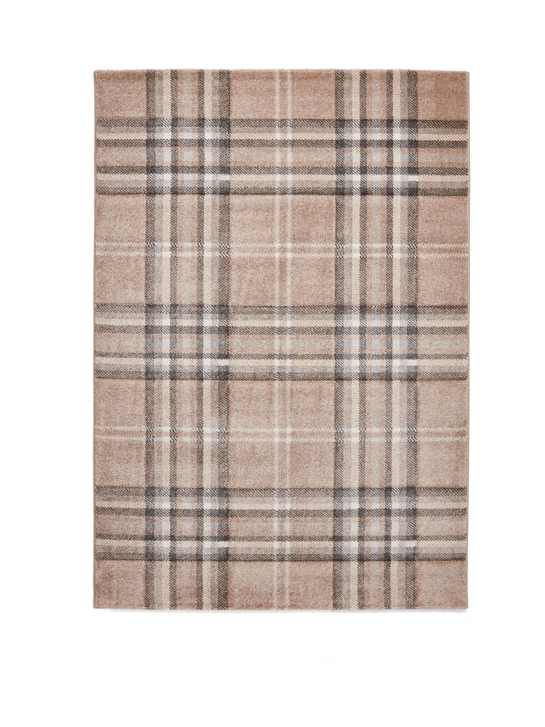 Catherine Lansfield Beige Kelso Check Tartan Rug - British product