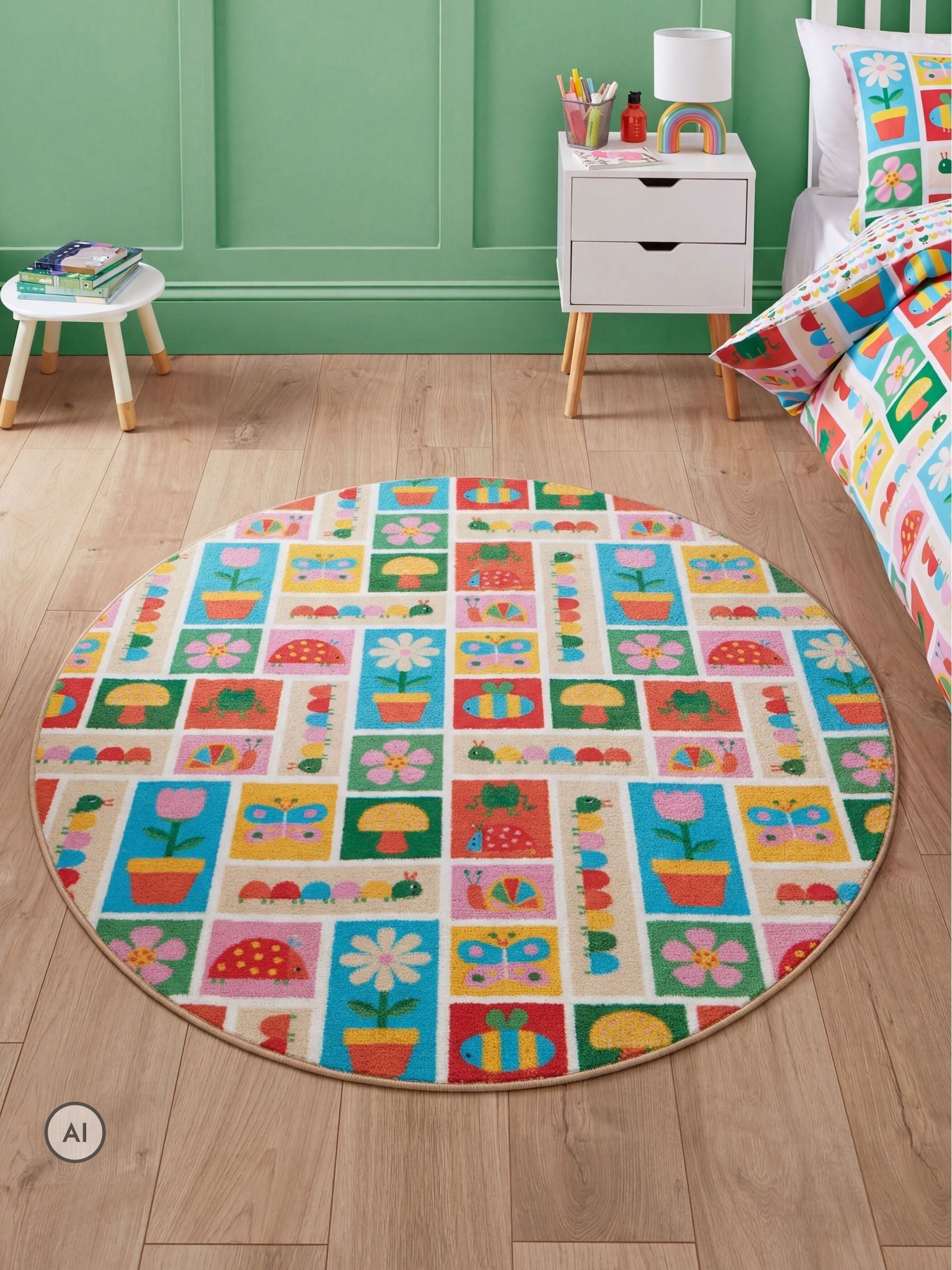 Catherine Lansfield red curious caterpillar childrens rug, imported from the UK