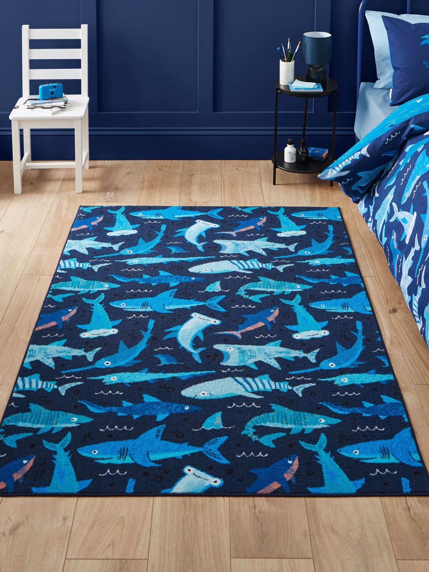 Catherine Lansfield Jawsome Sharks washable childrens rug, imported from the UK