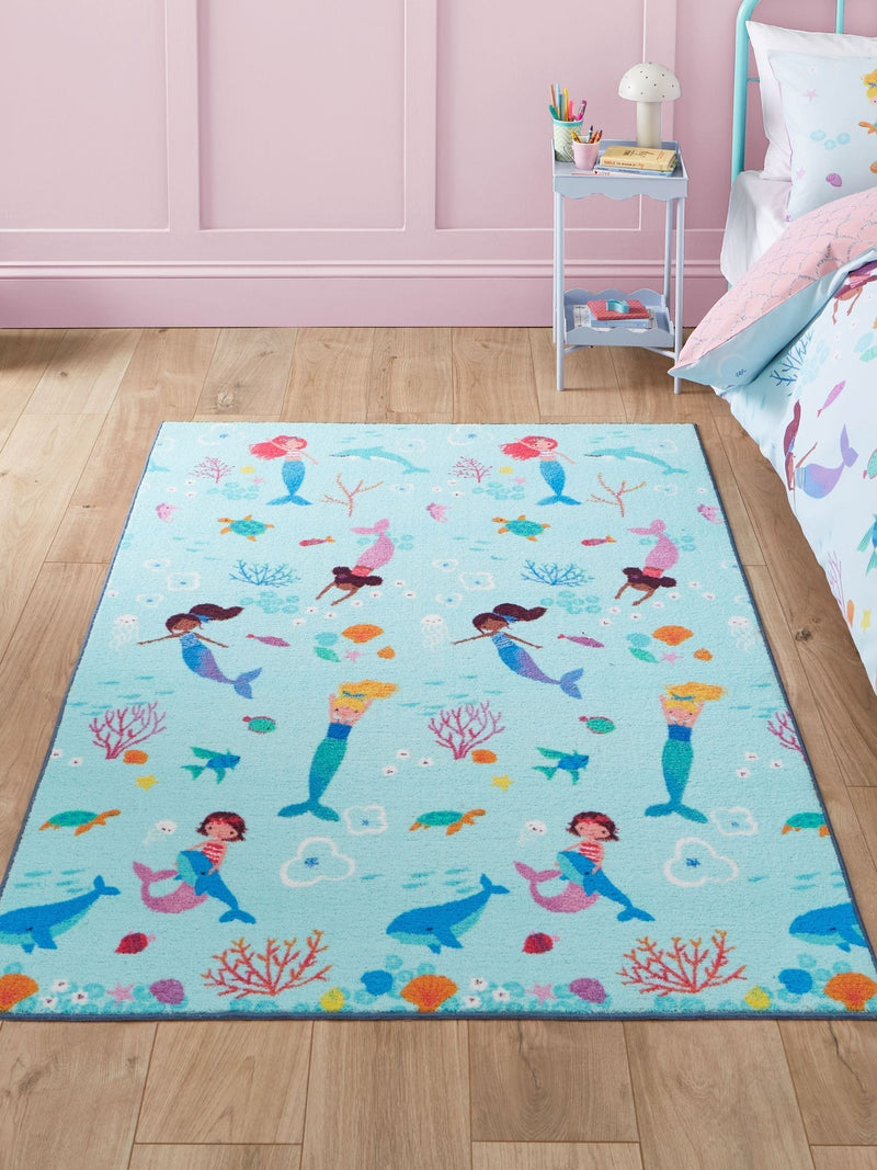 Catherine Lansfield blue mermaid washable children's rug (British brand)