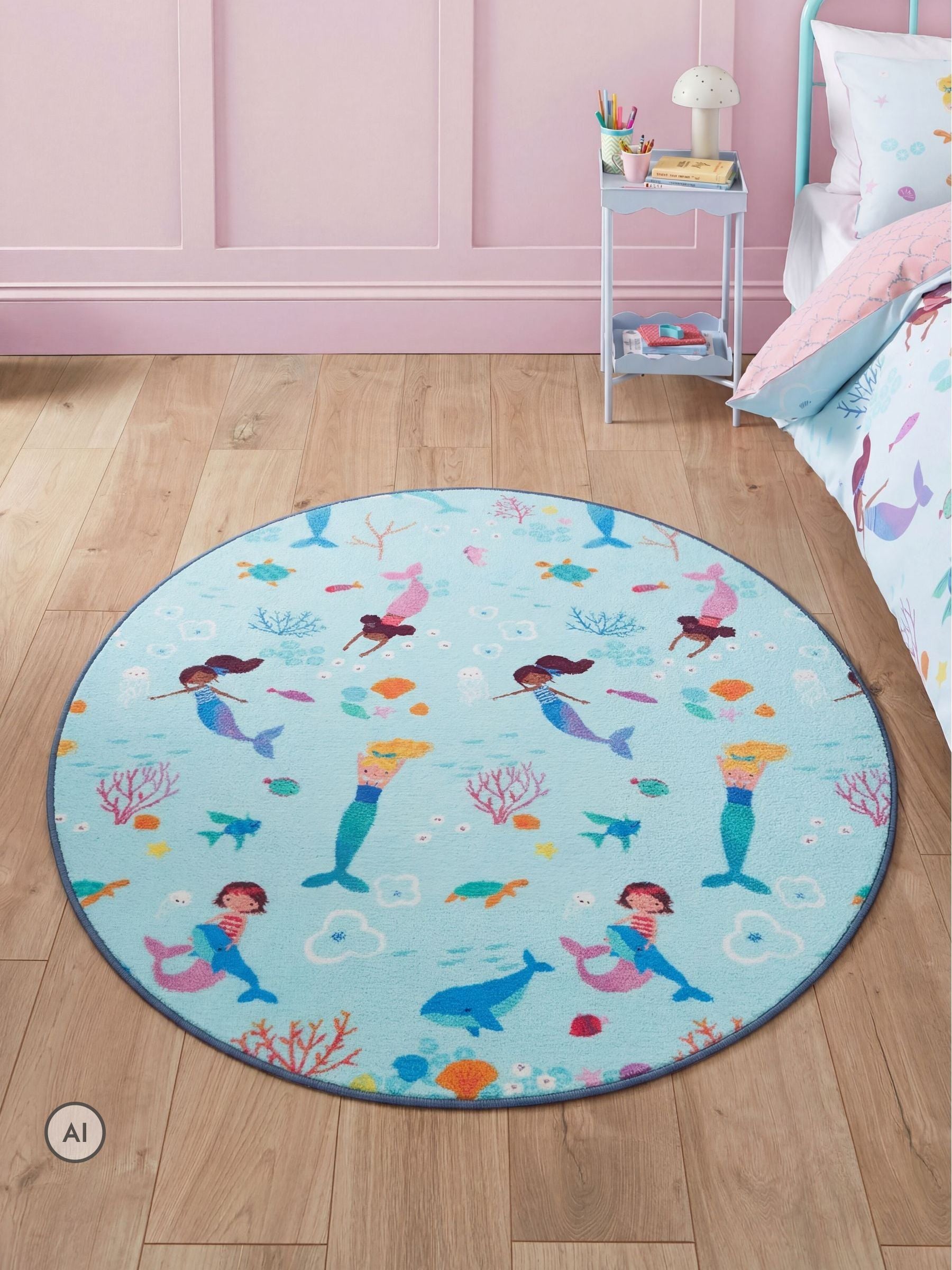 Catherine Lansfield blue mermaid washable children's rug (British brand)