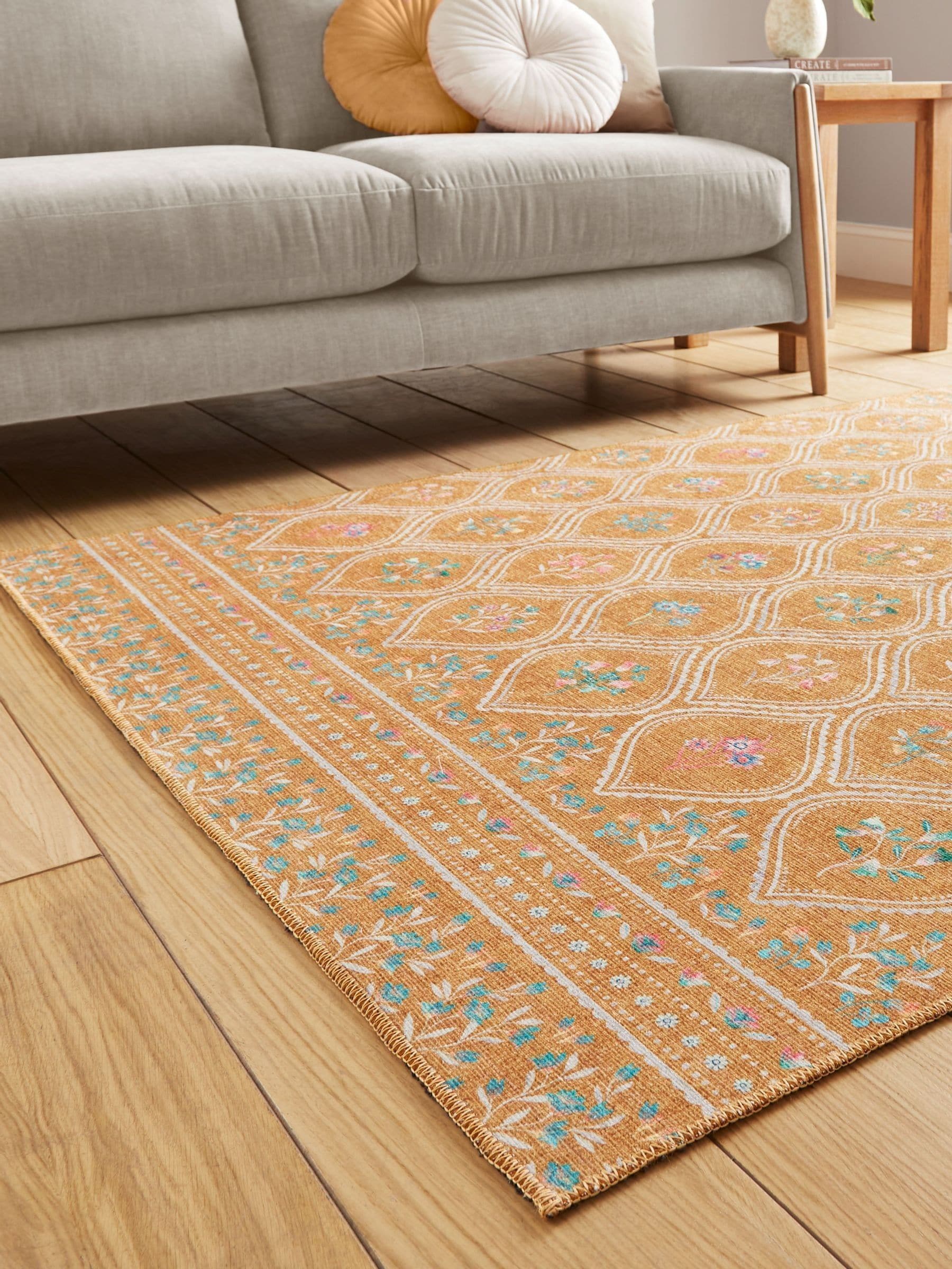 Catherine Lansfield yellow cameo floral washable rug - British product