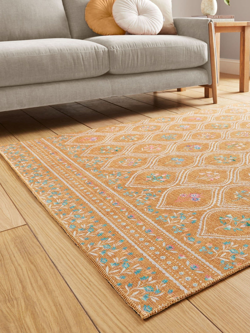 Catherine Lansfield yellow cameo floral washable rug - British product