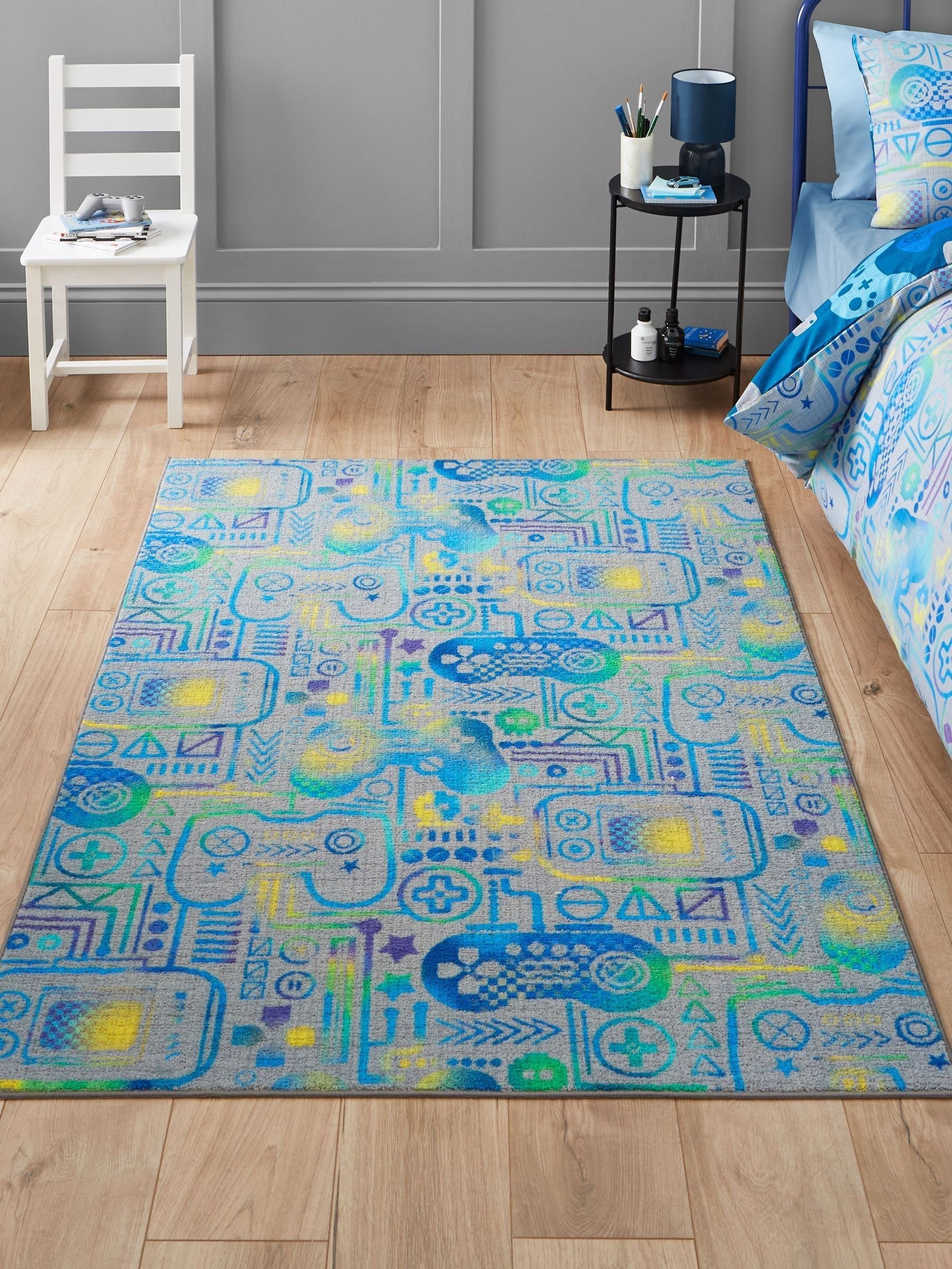 Catherine Lansfield Grey Gamer washable childrens rug (British brand)