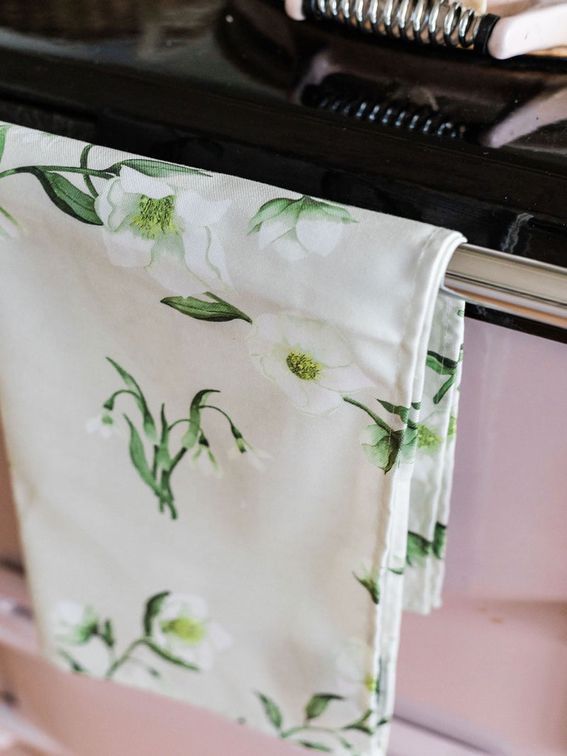 Avalon Home snowdrop and hellebore tea towel 45x68cm, UK version