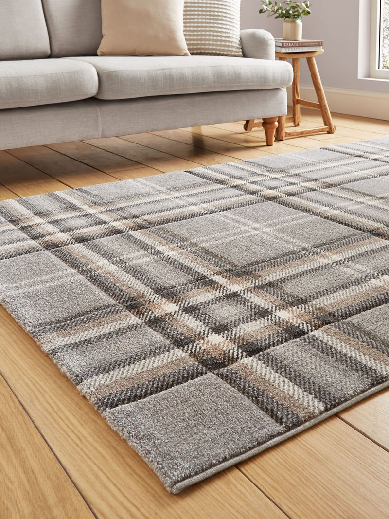 Catherine Lansfield grey Kelso check tartan rug - British product