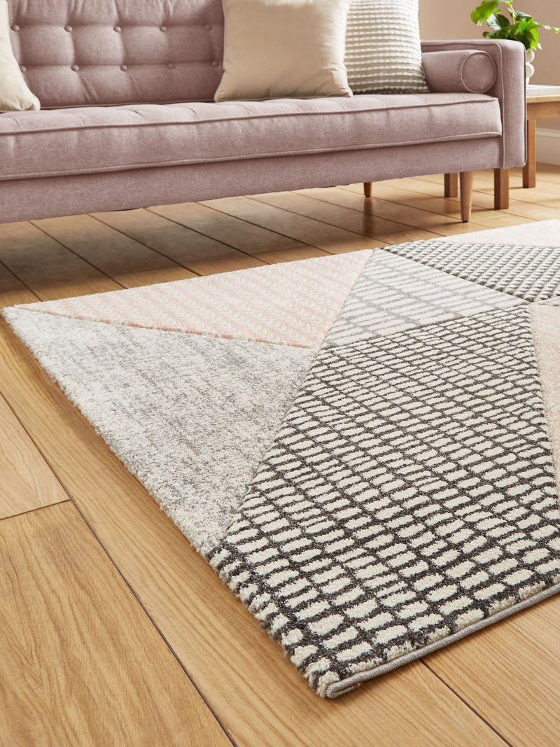 Catherine Lansfield rose grey geometric rug, imported from the UK