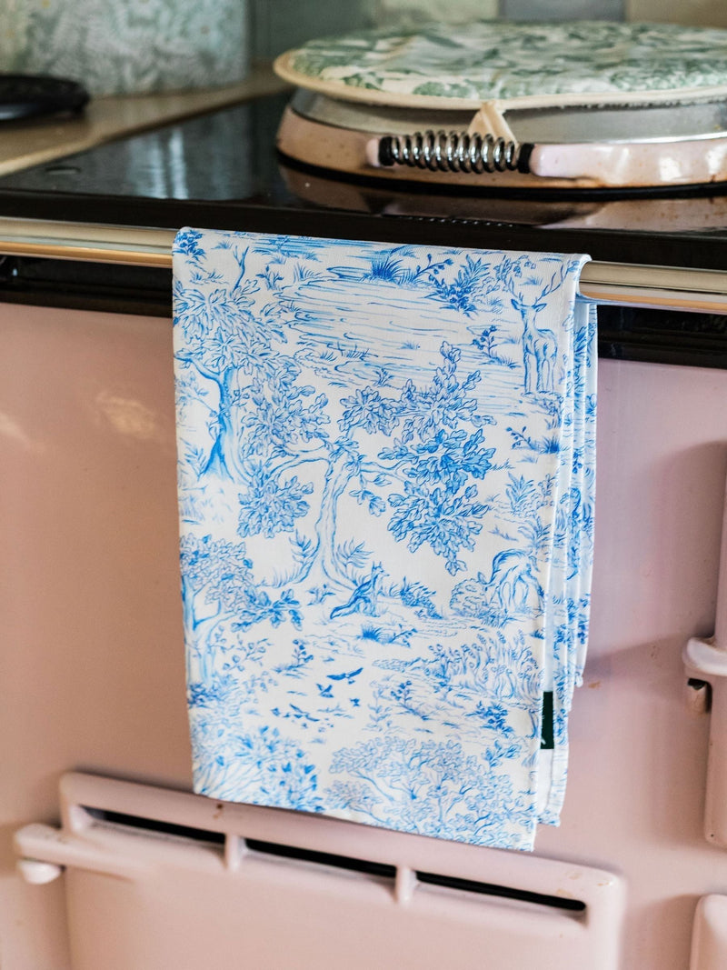 Avalon Home blue toile du Jouy tea towel, imported from the UK