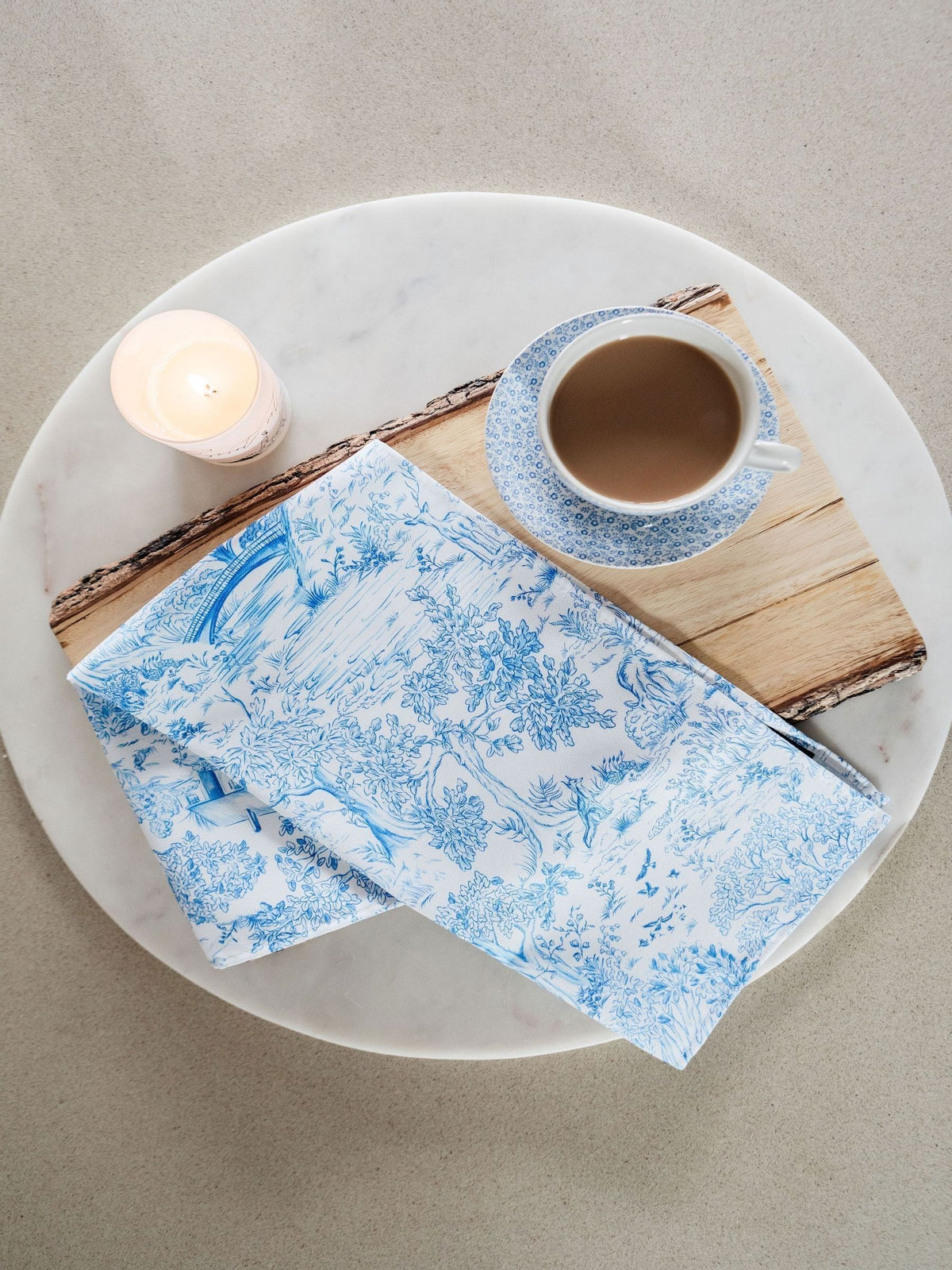 Avalon Home blue toile du Jouy tea towel, imported from the UK