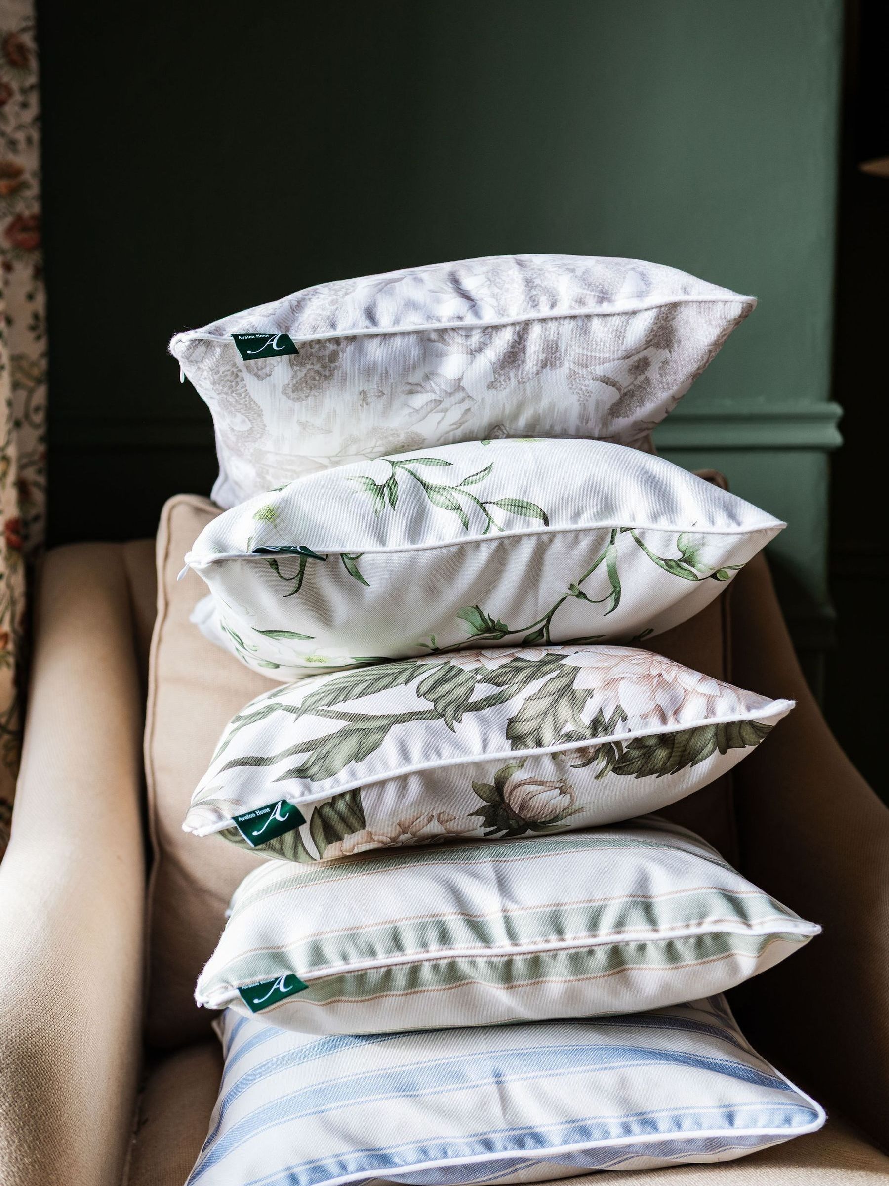 Avalon Home cushion cover sage ticking stripe 45x45cm - British product