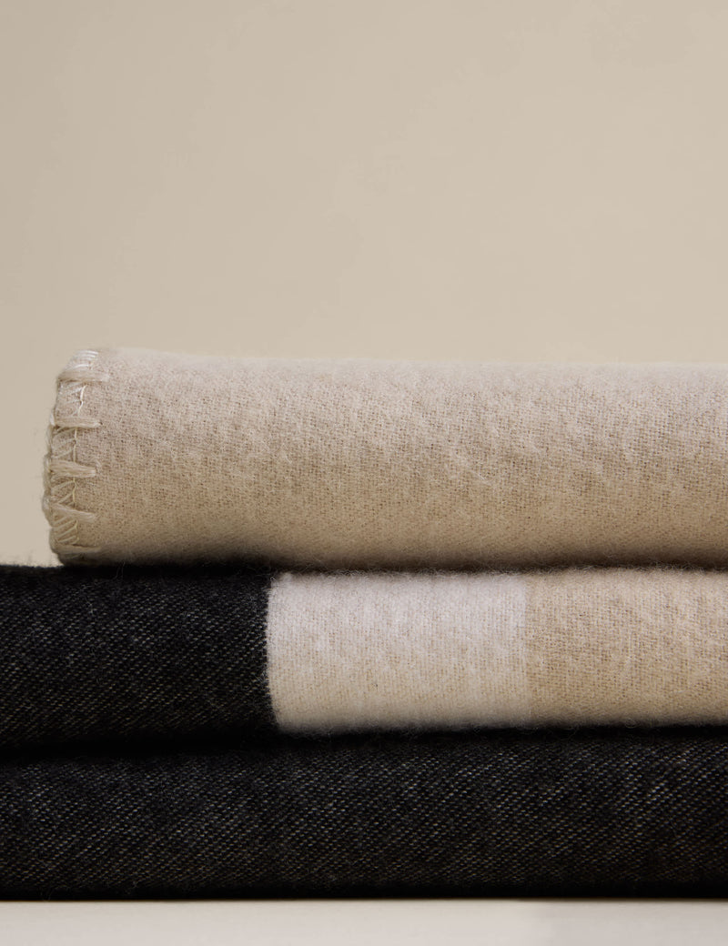 Kelly Hoppen wool blend colour block brushed throw 130x160cm, UK version