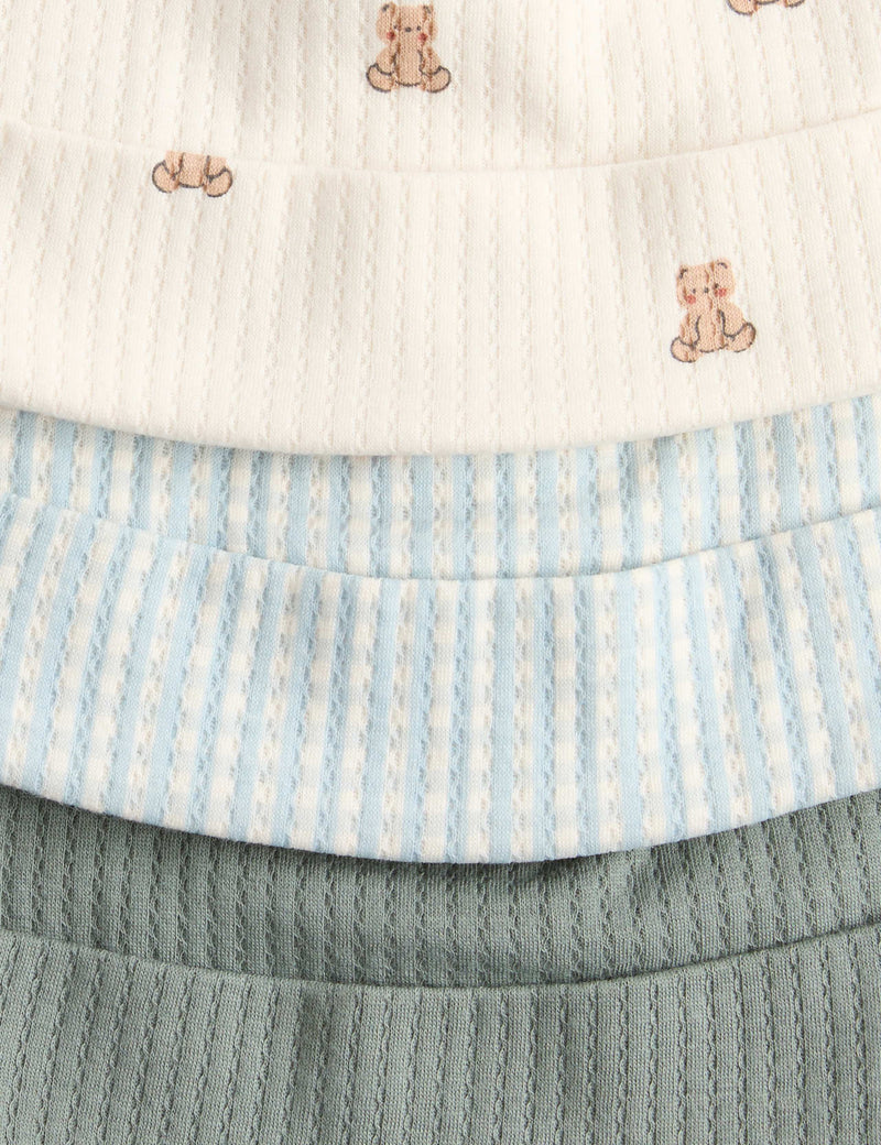 Kids 3 pack pure cotton hats with ears baby 0-12 months, UK version