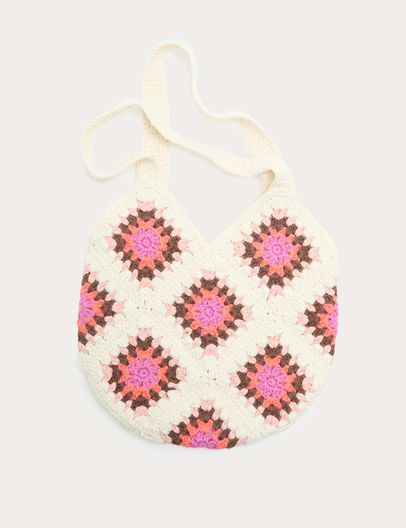 Kids pure cotton crochet tote bag with colourful design, imported from the UK