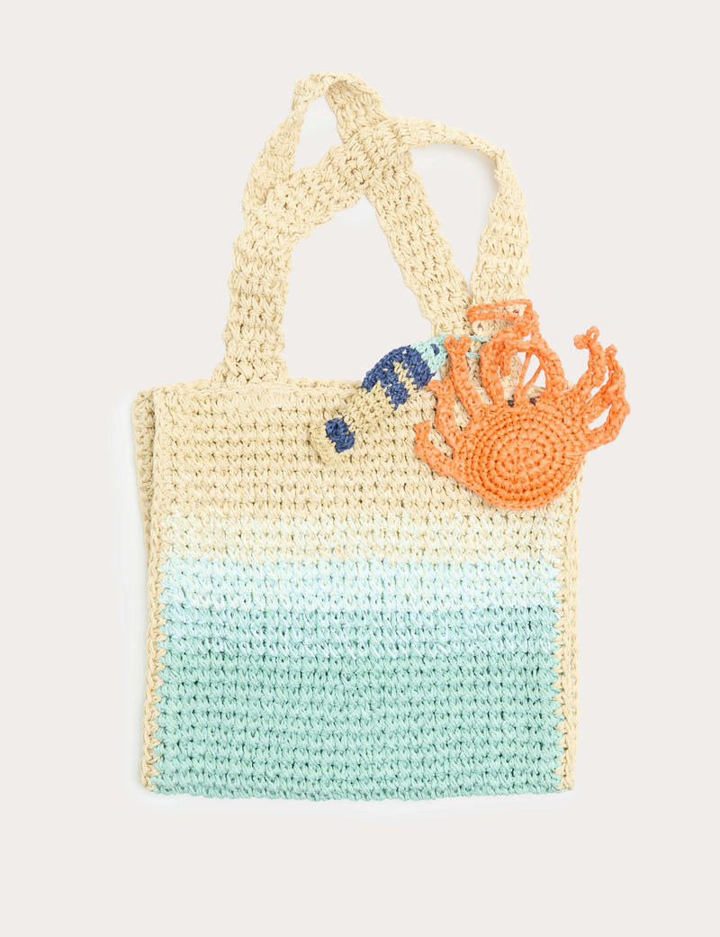 Raffia ombre charm tote bag for kids, imported from the UK