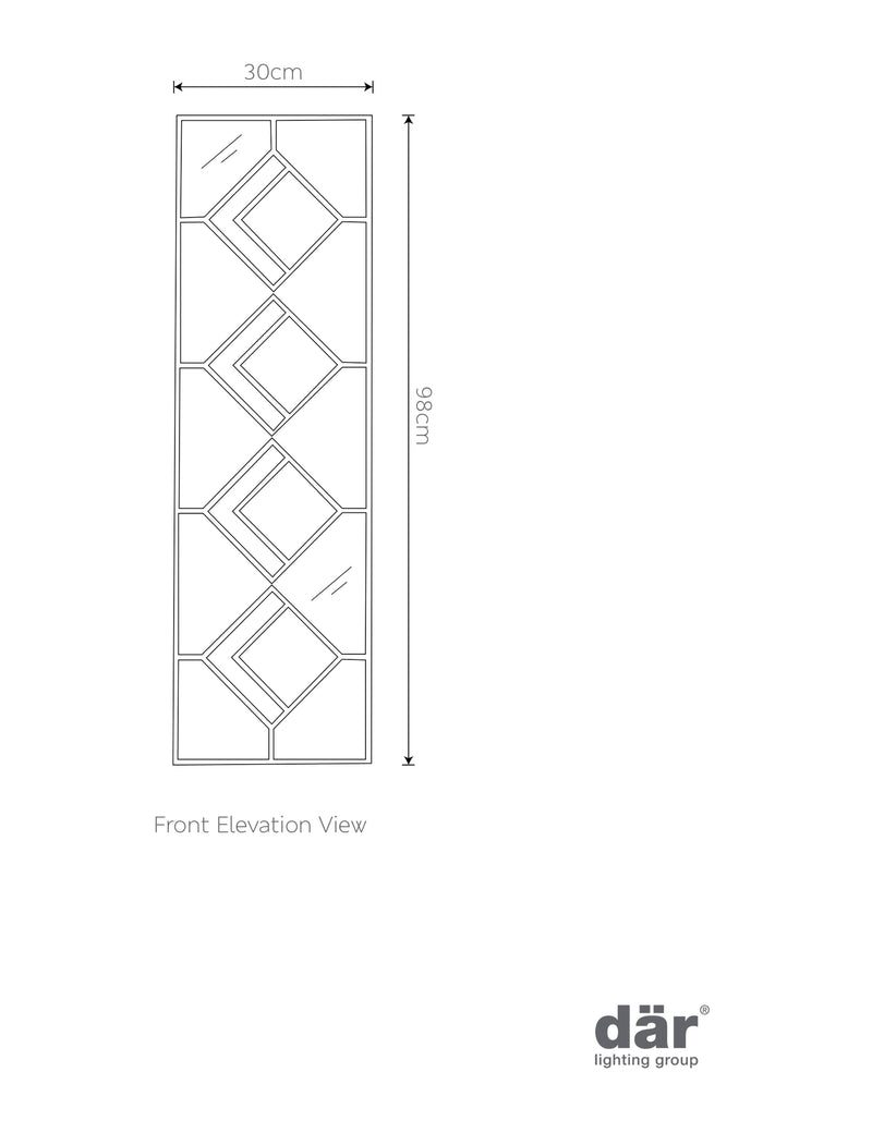 Dar rectangular hanging wall mirror with gold diamond pieces, imported from the UK