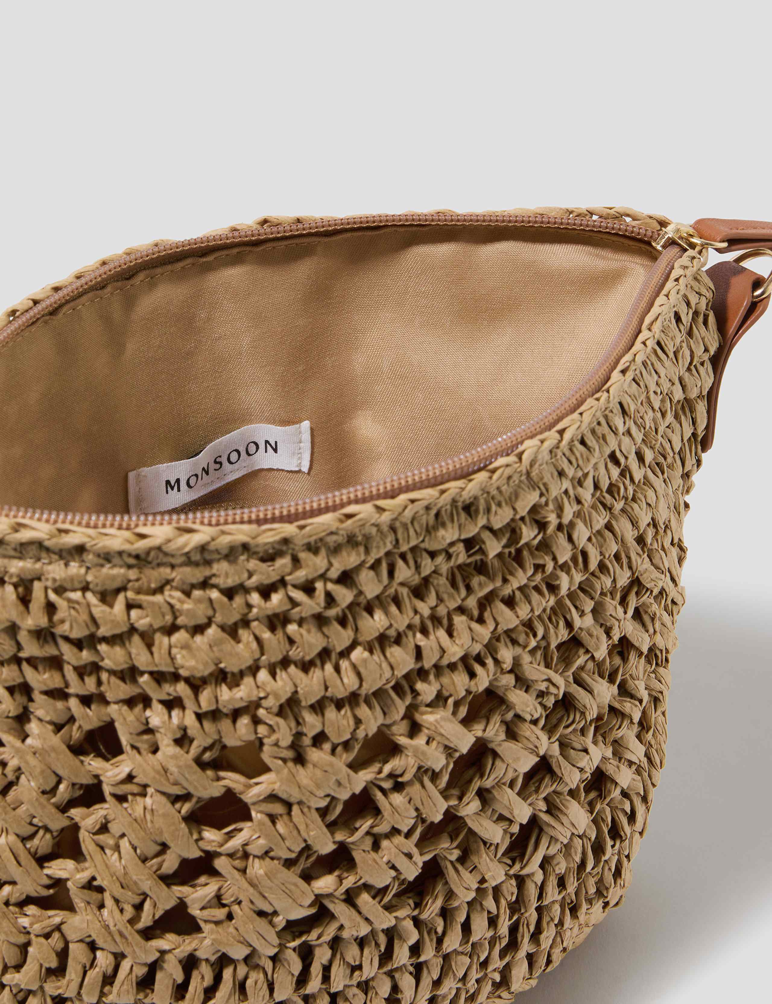 Monsoon knitted tote bag raffia texture, UK version