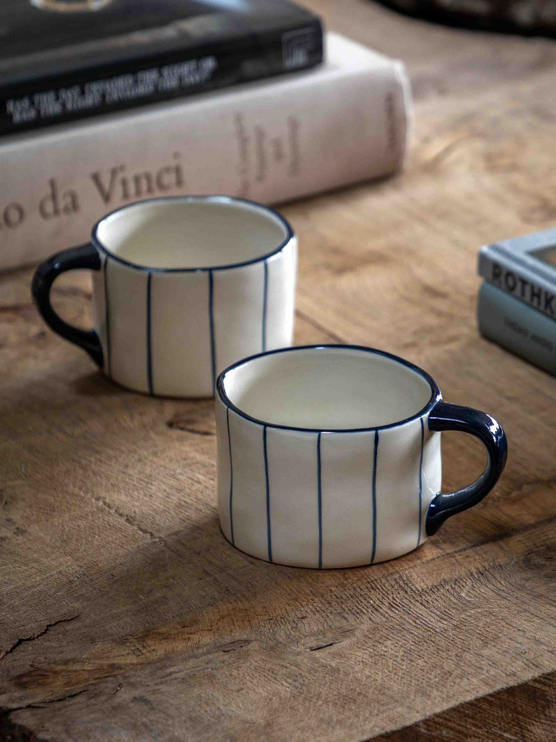 Gallery Home blue organic stripe ceramic mug 8cm - British product