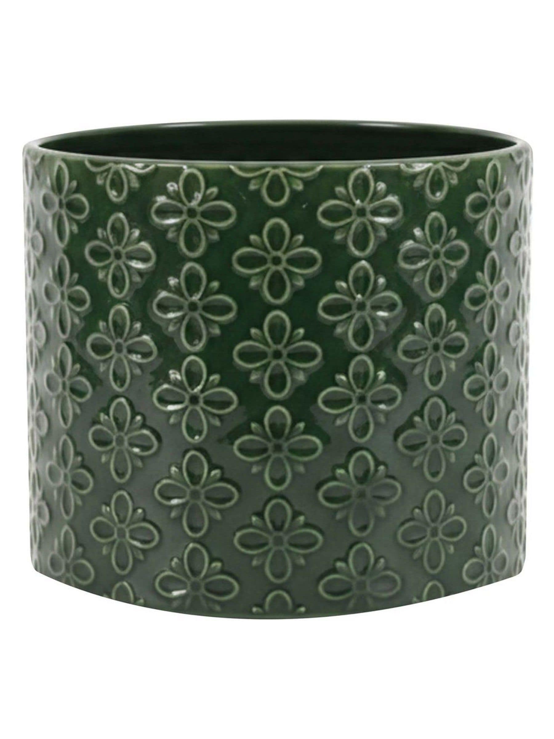 Gallery Home green ceramic embossed planter, imported from the UK