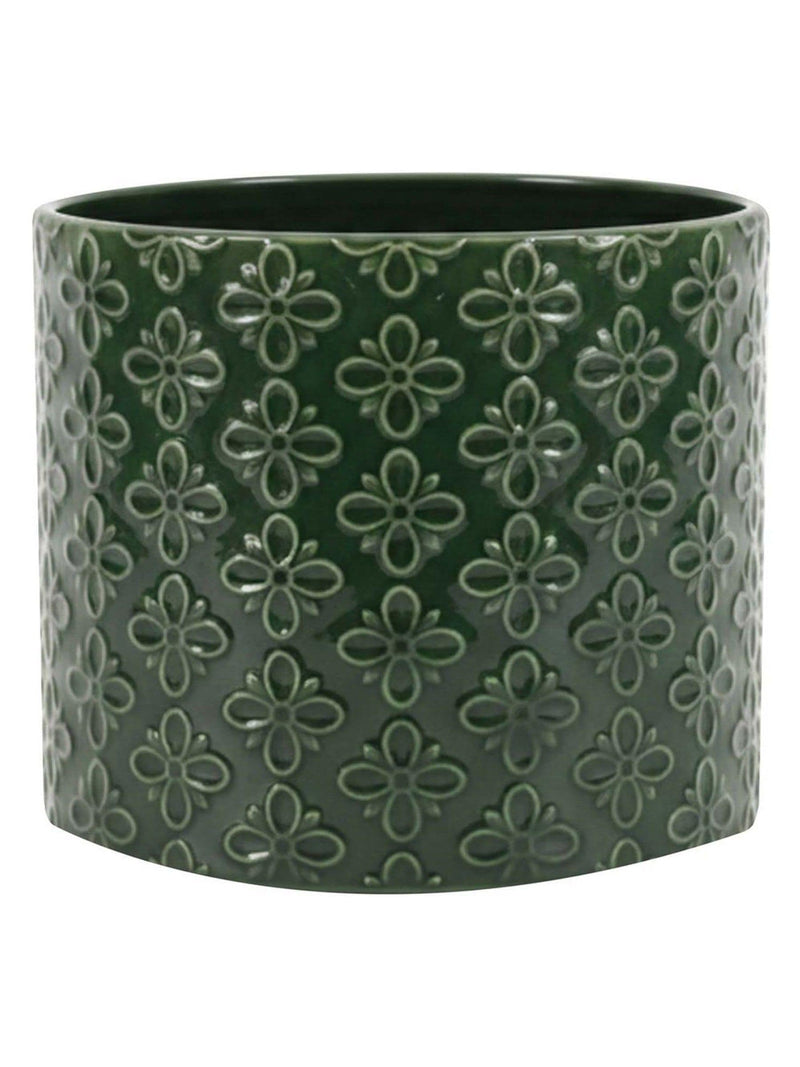 Gallery Home green ceramic embossed planter, imported from the UK