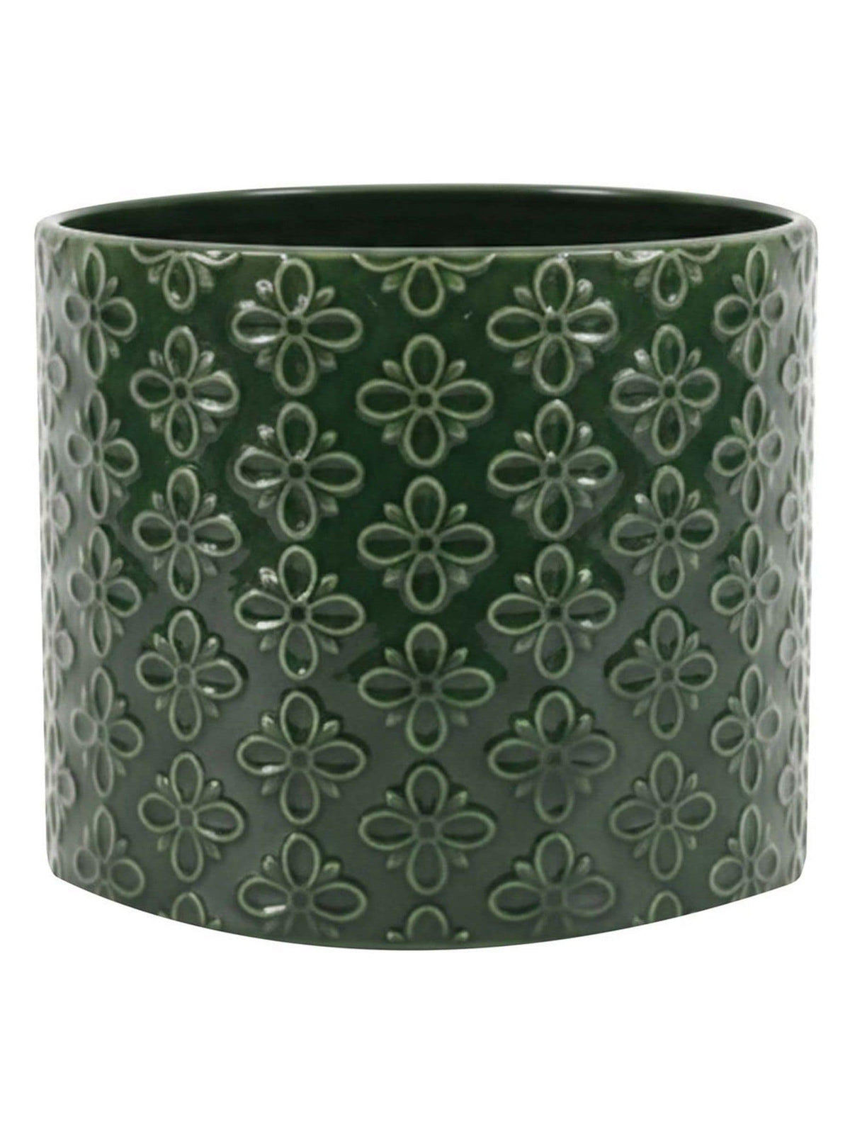 Gallery Home green ceramic embossed planter, imported from the UK
