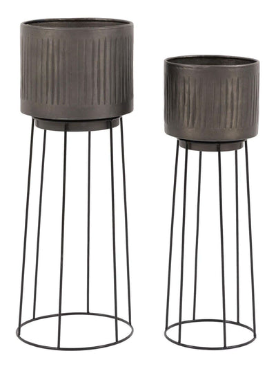 Next Gallery Home Set of 2 Silver Metal Indoor Planters- Buy online at McGrocer