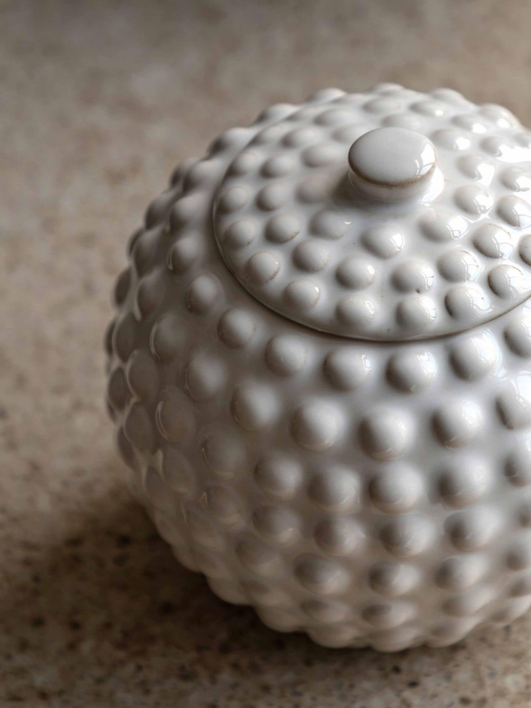 Gallery Home white beaded ceramic small jar, imported from the UK