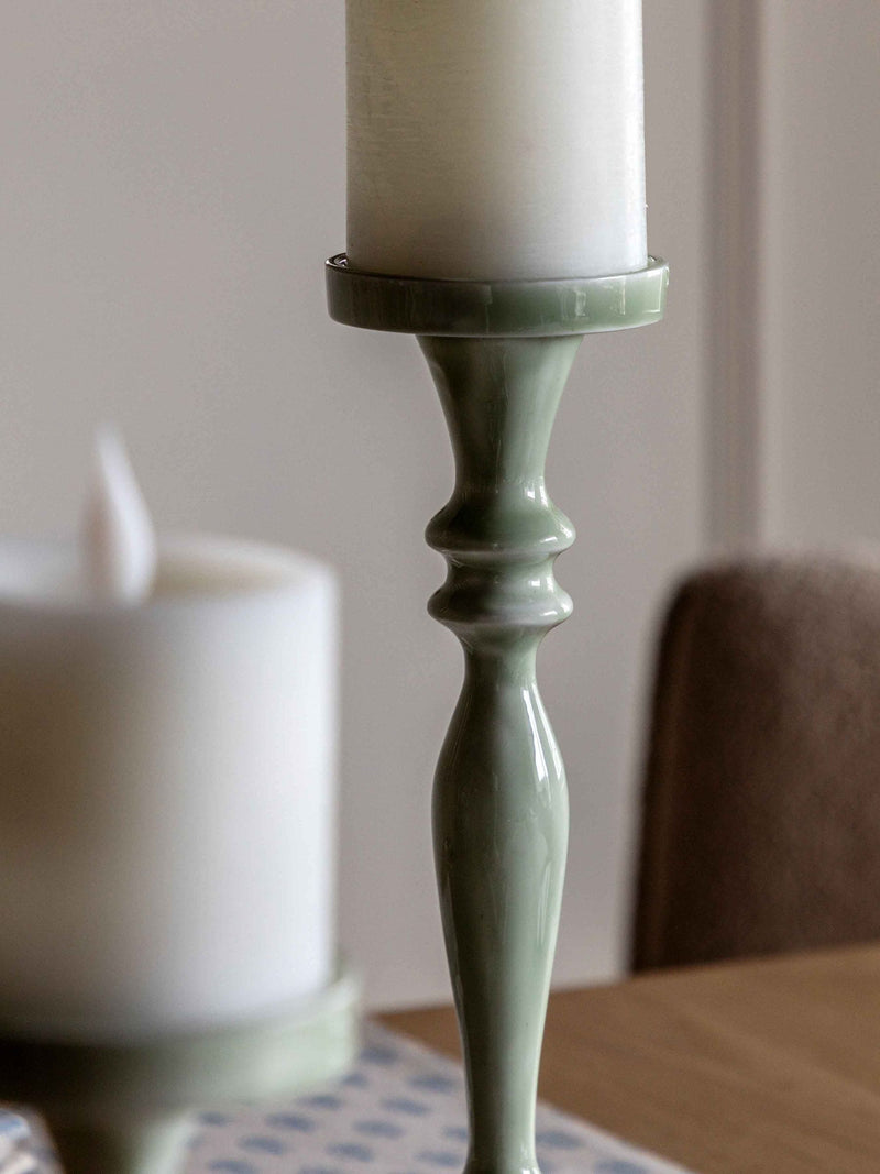 Gallery Home green metal candlestick 22cm, UK version