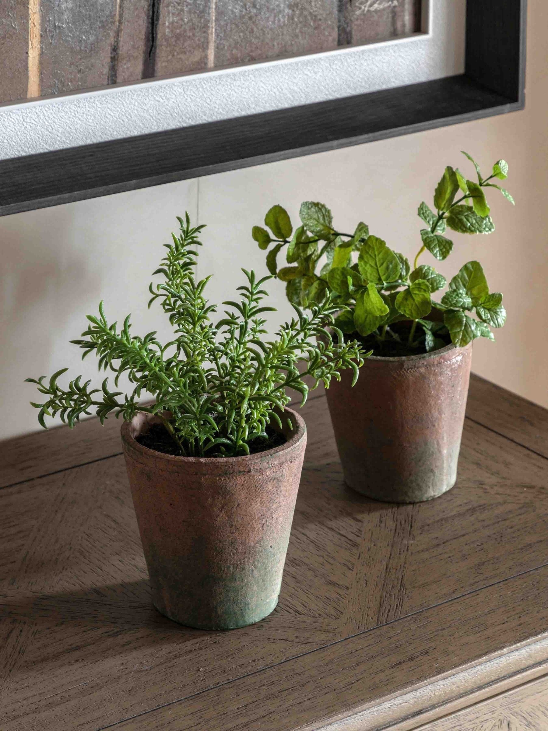 Gallery Home artificial peppermint plant red terracotta pot 23cm (British brand)