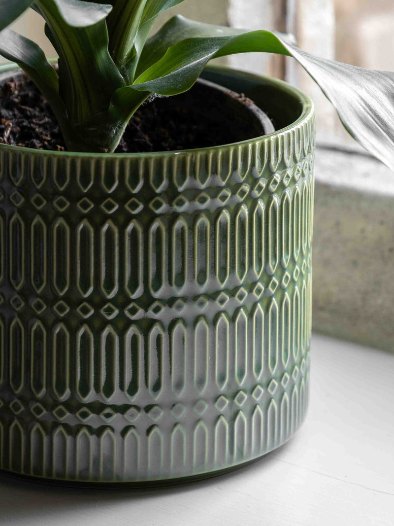 Gallery Home Green Ceramic Embossed Planter, imported from the UK