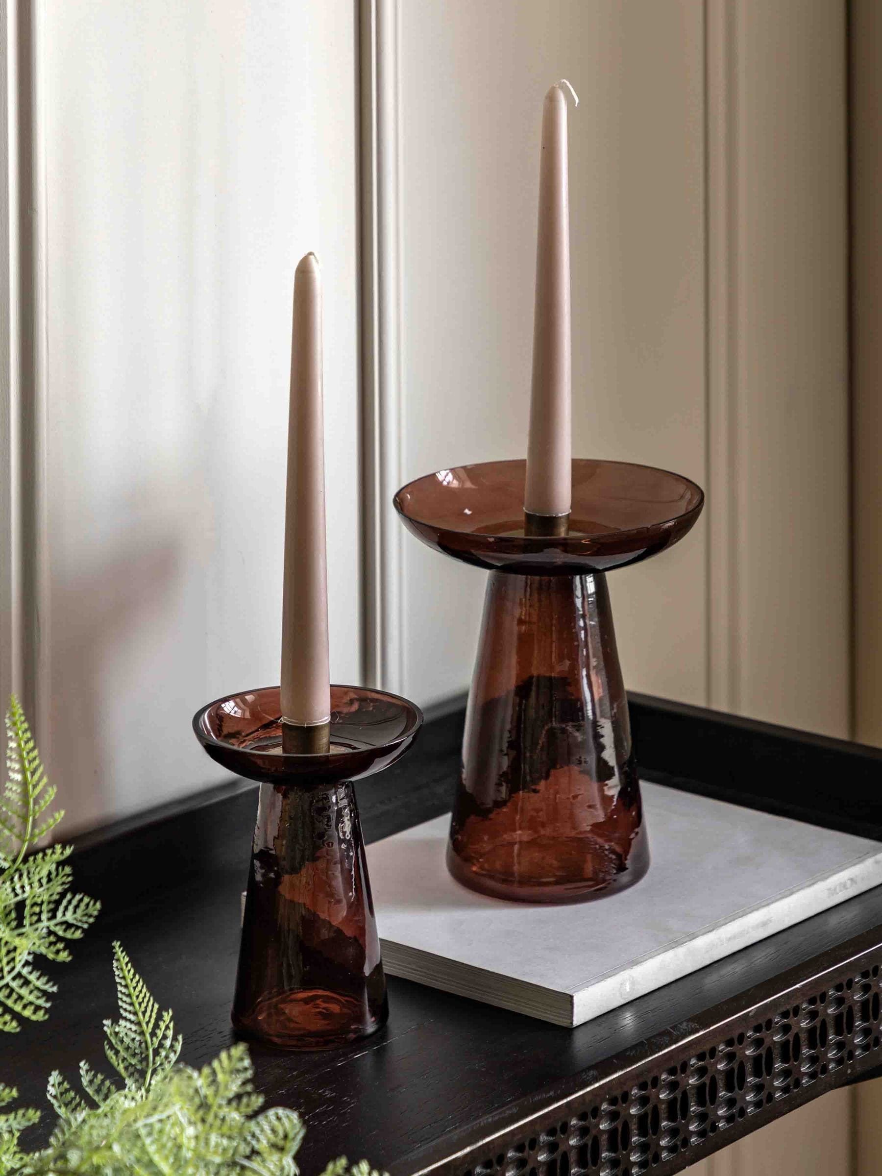 Gallery Home black glass candle holder, imported from the UK