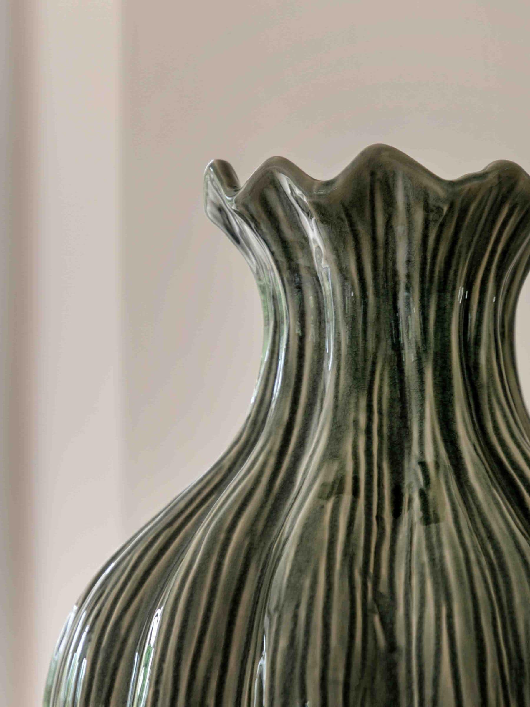 Gallery Home green glazed wavy vase 41cm, UK version