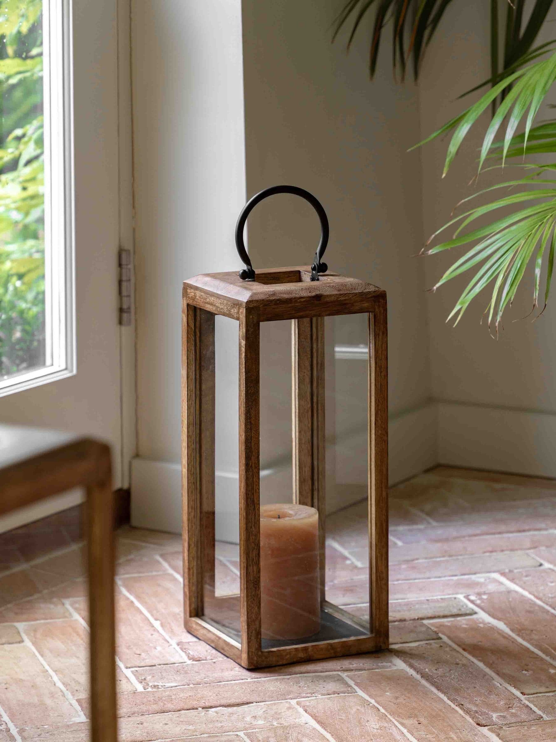 Gallery Home brown mango wood large lantern - British product