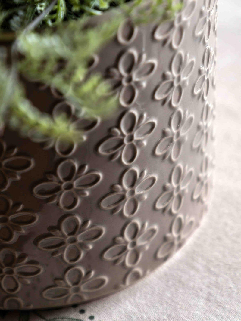 Gallery Home grey embossed ceramic planter for indoor plants - British product