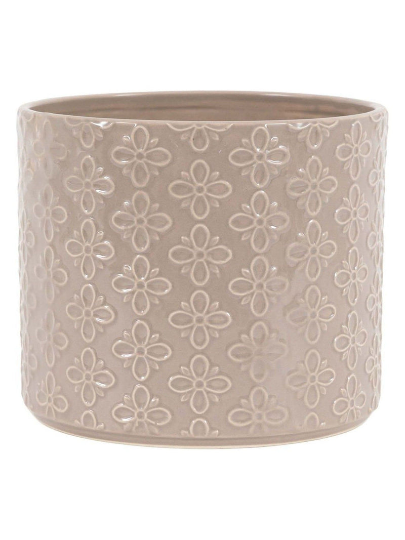 Gallery Home grey embossed ceramic planter for indoor plants - British product