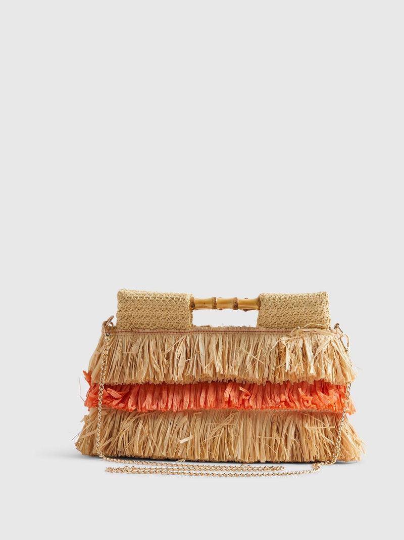 River Island orange stripe raffia clutch bag - British product