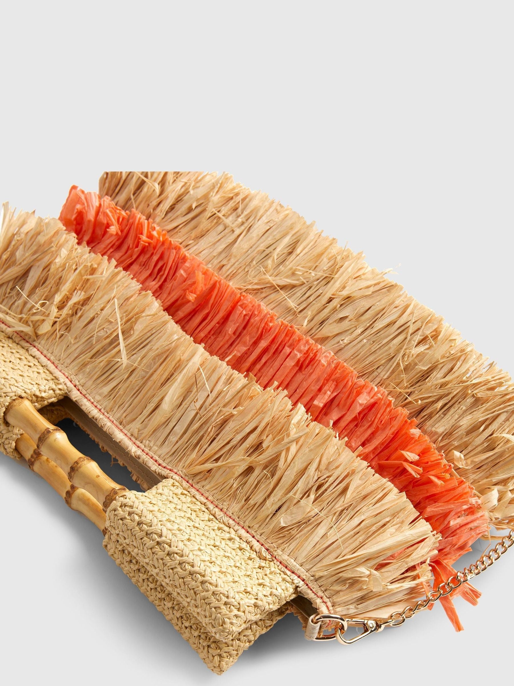 River Island orange stripe raffia clutch bag - British product