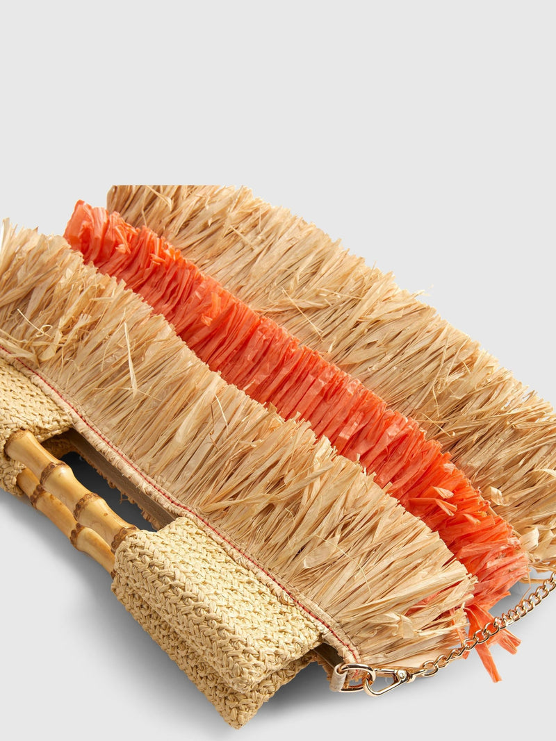River Island orange stripe raffia clutch bag - British product