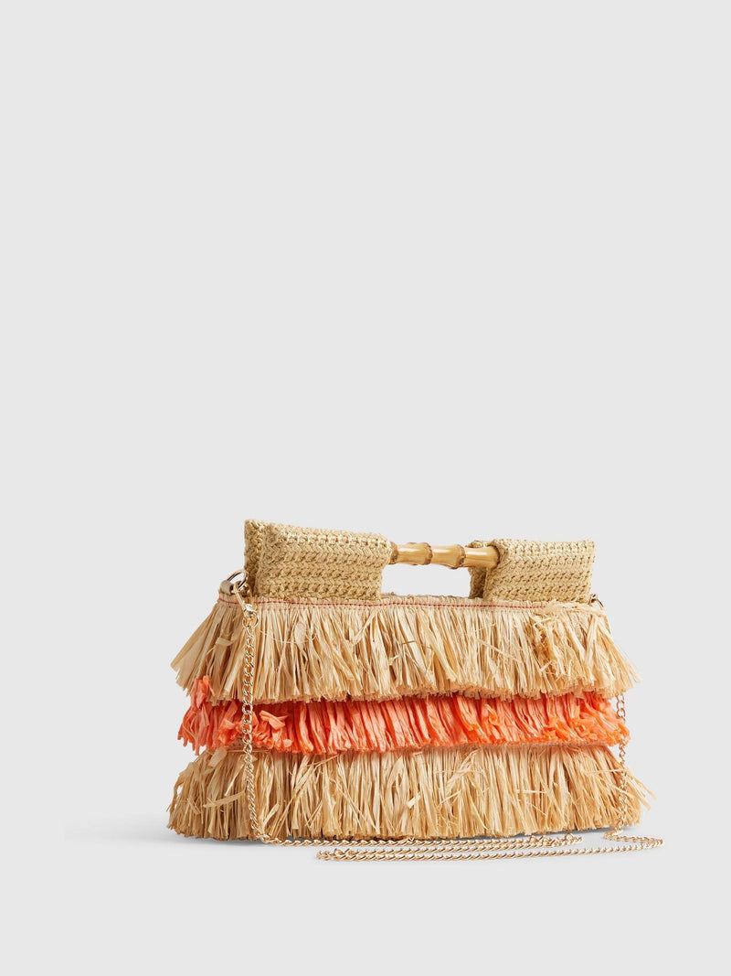 River Island orange stripe raffia clutch bag - British product