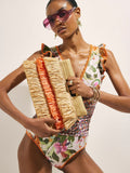 River Island orange stripe raffia clutch bag - British product