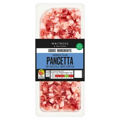 Waitrose unsmoked diced pancetta 130g, imported from the UK