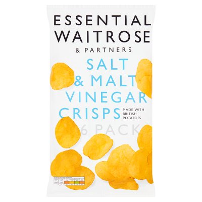 Essential salt and malt vinegar potato crisps multipack 6x25g, UK version